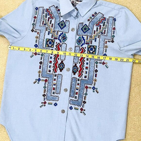 Vtg Maria No Women's Size L Aztec Native Western Boho Indie Shirt Silver Buttons - Picture 5 of 12